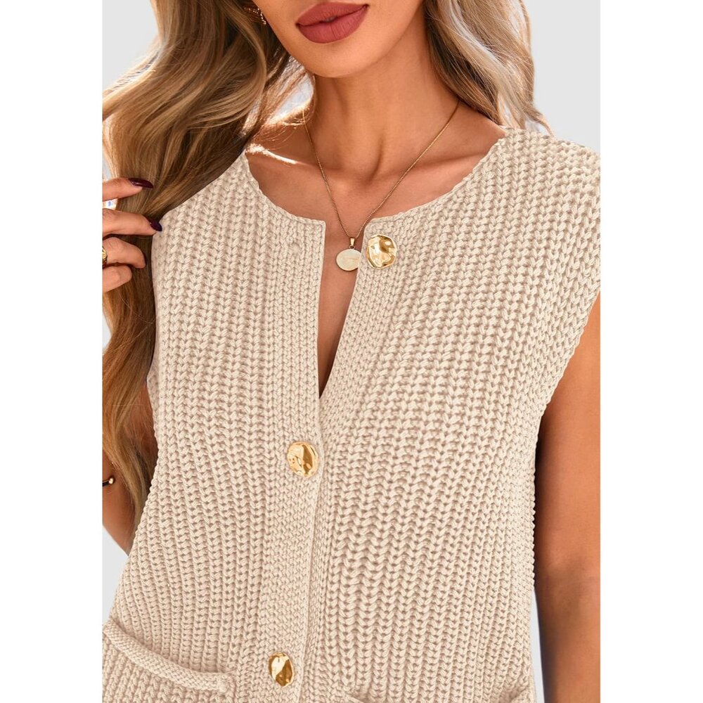 Versatile Women's Button Down Chunky Knit Sleevel… - image 5
